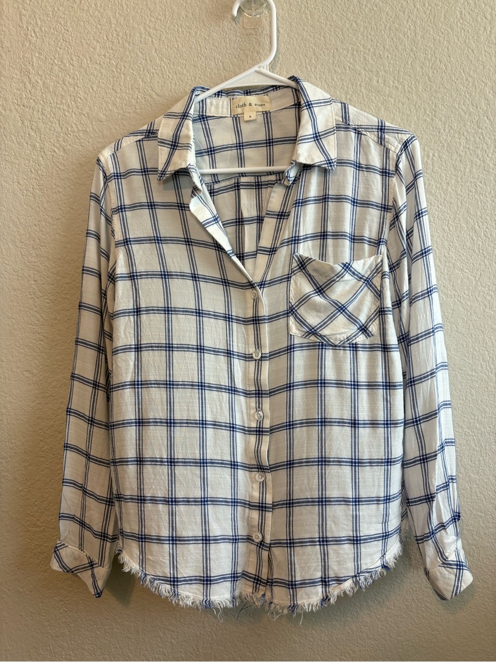 cloth & stone White and Blue Plaid Button Shirt